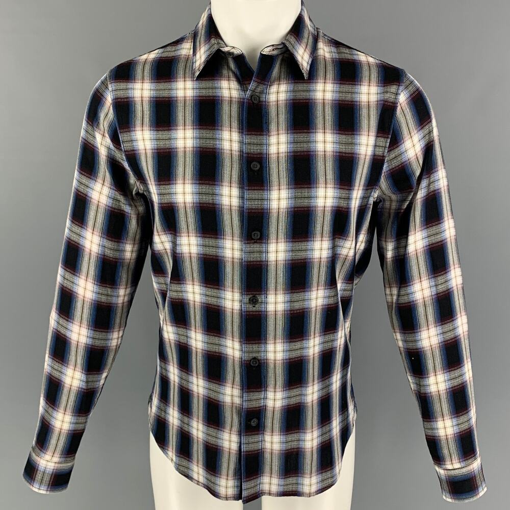 VINCE Size XS Black Multi-Color Plaid Cotton Rayon Long Sleeve Shirt